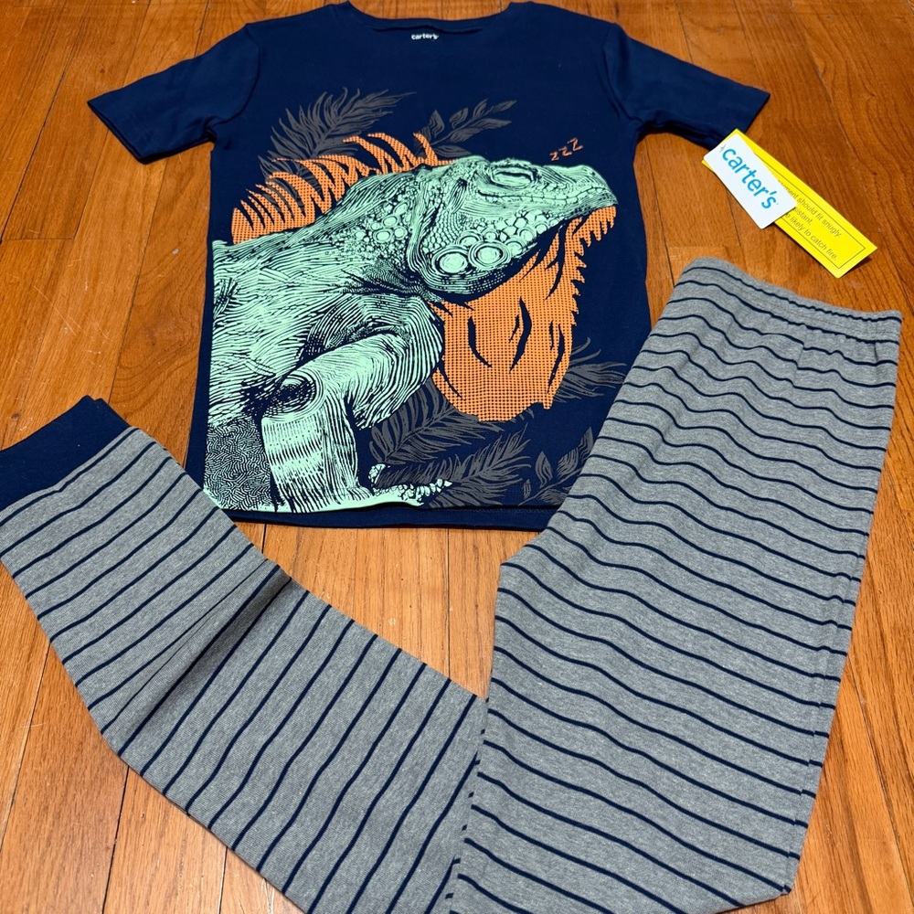 NWT Carter’s Boys Dinosaur Pajama Set Size 14 Blue Iguana Graphic PJs